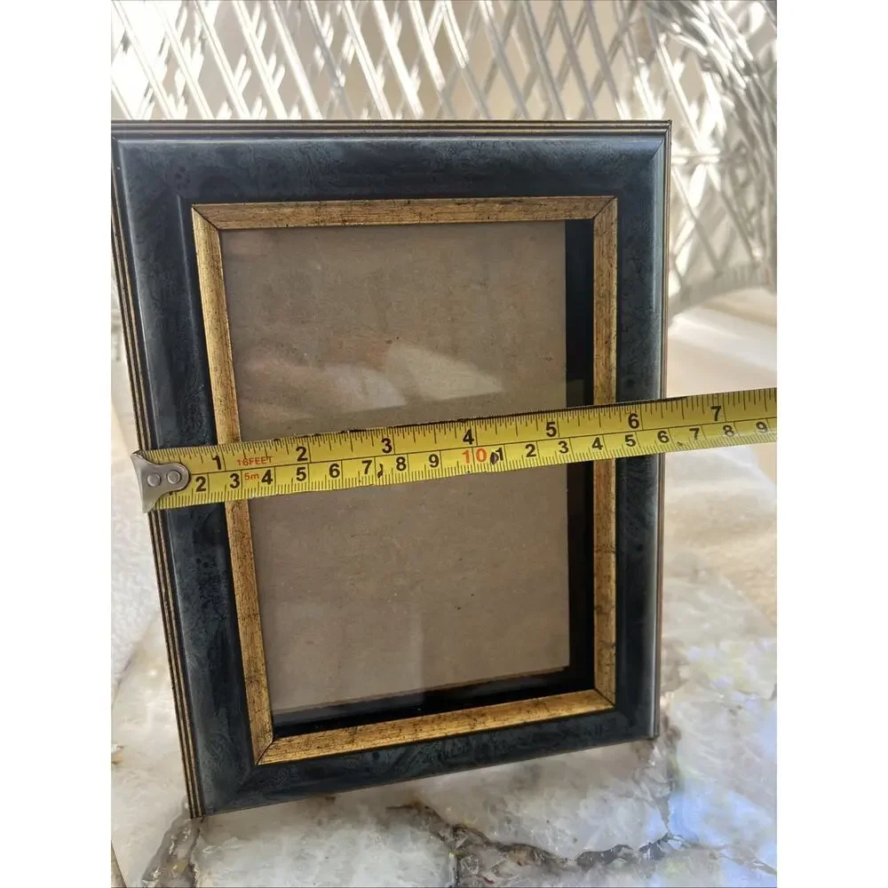 Vintage Burnes of Boston Blue Marble Gold Picture Frame 5x7 Photo Wood BB Trim